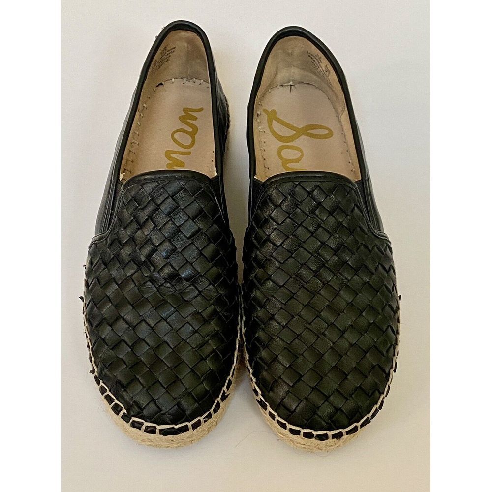 Women's Sz 6.5 SAM EDELMAN Catherine Slip On Black Leather Platform Espadrille - Picture 2 of 9
